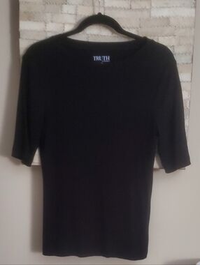 Truth Black 3/4 Sleeve Ribbed Knit Top Size L